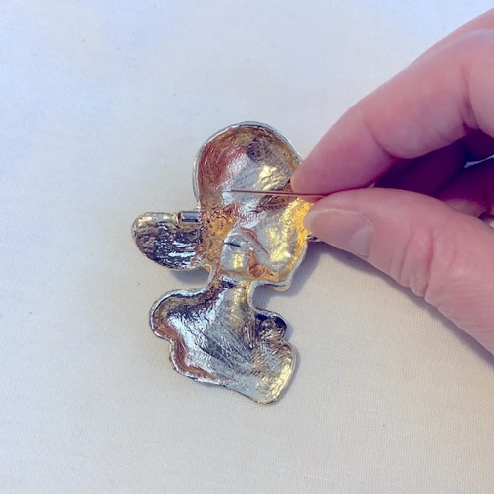 Woman In Hat Face Brooch